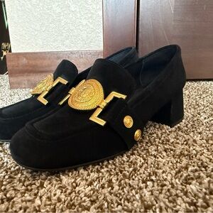 Jeffrey Campbell Black Loafers with Gold Accents